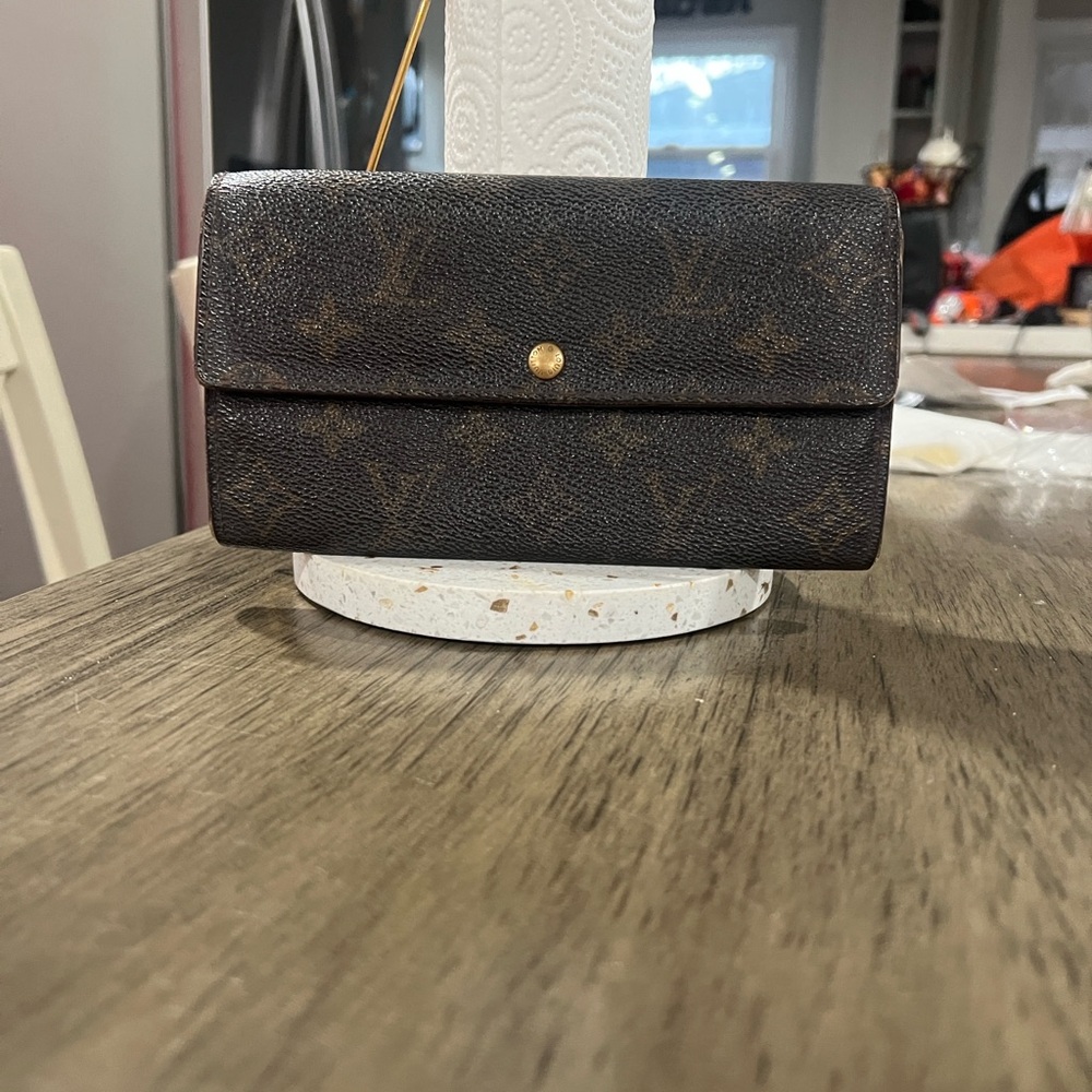 Louis Vuitton Brown Monogram Snap Wallet with Gold Button